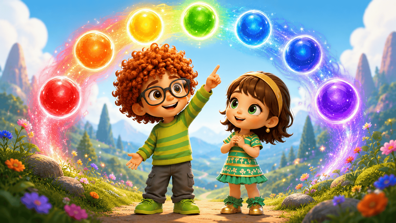 Jace and Olive on a magical rainbow adventure